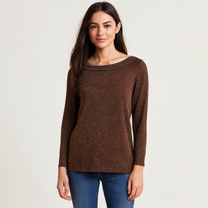 Women's 89th & Madison Brown Gold Sparkle Boat Neck Sweater M